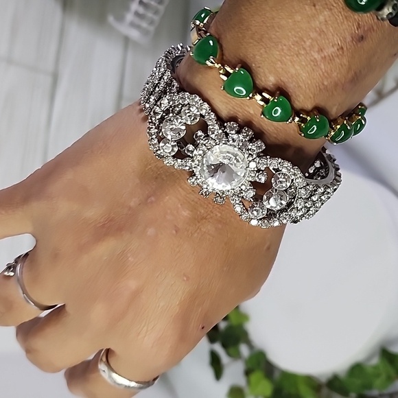 Silver and Crystal Glam Bling Clamper / Hinge Bracelet - Picture 8 of 9